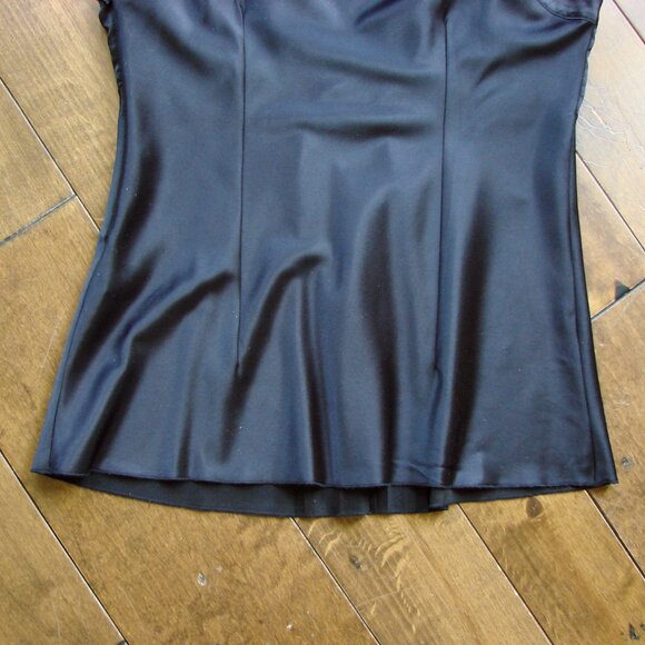 Y2K Black Satin Babydoll Cami Top Tristan Sleeveless Crisscross Pleated Small - Picture 10 of 15